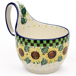 Polish Pottery 14 oz. Soup Bowl with Handle. Hand made in Poland. Pattern U4740 designed by Teresa Liana.