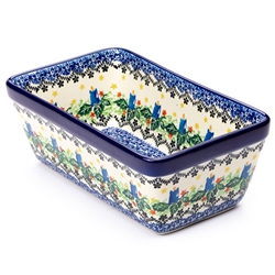 Polish Pottery 8" Loaf Pan. Hand made in Poland. Pattern U4273 designed by Wirginia Cebrowska.