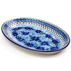 Polish Pottery 15" Oval Serving Platter. Hand made in Poland. Pattern U488 designed by Anna Pasierbiewicz.