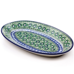 Polish Pottery 12" Oval Serving Platter 12. Hand made in Poland. Pattern U114 designed by Maryla Iwicka.