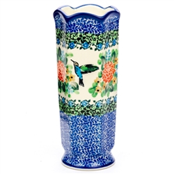 Polish Pottery 7.5" Fluted Vase. Hand made in Poland. Pattern U3271 designed by Teresa Liana.