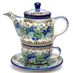 Polish Pottery 16 oz. Personal Teapot Set. Hand made in Poland. Pattern U2957 designed by Zofia Spychalska.