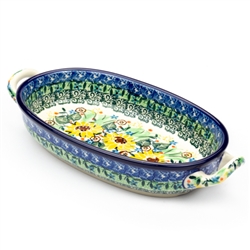 Polish Pottery 9" Oval Baking Dish. Hand made in Poland. Pattern U4743 designed by Maria Starzyk.
