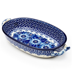 Polish Pottery 9" Oval Baking Dish. Hand made in Poland. Pattern U243 designed by Krystyna Deptula.