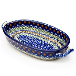 Polish Pottery 9" Oval Baking Dish. Hand made in Poland. Pattern U215 designed by Irena Maczka.