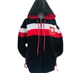 This unisex hooded jacket is part of our new collection from Poland for all of our Polish fans. This very attractive jacket features the Polish Eagle emblem on the front. 100% cotton. Polish sizes run small so we recommend ordering one size larger than