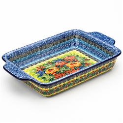 Polish Pottery 11" Serving Dish 11 in.. Hand made in Poland. Pattern U4779 designed by Teresa Liana.