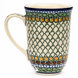 Polish Pottery 17 oz. Bistro Mug. Hand made in Poland. Pattern U83 designed by Teresa Liana.