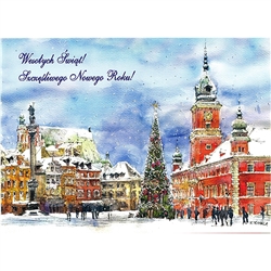 A beautiful glossy Christmas card featuring Castle Square In Warsaw. Blank inside.