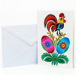 This beautiful note card is entirely hand made in Lowicz, Poland. The paper cut is glued to the card. Suitable for framing.  Mailing envelope included. No text inside.  Size is approx 4" x 6"  Note: Design varies