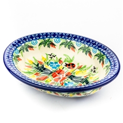 Polish Pottery 5.5" Soap Dish. Hand made in Poland. Pattern U3784 designed by Krystyna Dacyszyn.