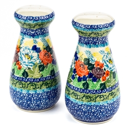 Polish Pottery 6" Salt and Pepper 2 Pc Set. Hand made in Poland. Pattern U4285 designed by Teresa Liana.