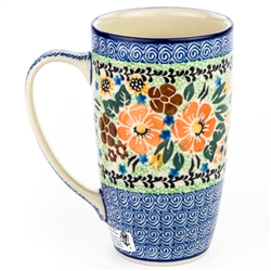 Polish Pottery 13.5 oz. Tall Cafe Mug. Hand made in Poland. Pattern U2201 designed by Maria Starzyk.