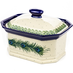 Polish Pottery 10" Memory Box with Lid. Hand made in Poland and artist initialed.