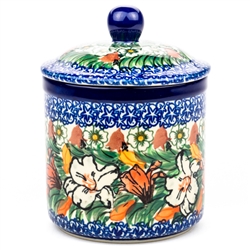 Polish Pottery 4" Covered Container. Hand made in Poland. Pattern U4236 designed by Ewa Karbownik.