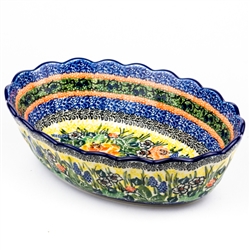 Polish Pottery 9" Oval Serving Bowl. Hand made in Poland. Pattern U4616 designed by Teresa Liana.