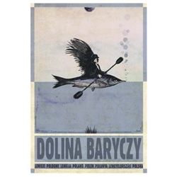 Post Card: Dolina Baryczy, Polish Tourist Poster designed by artist Ryszard Kaja in 2018. It has now been turned into a post card size 4.75" x 6.75" - 12cm x 17cm.