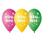 Sto Lat Party Balloons Set of 5.  Size approx 12".