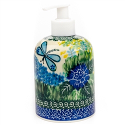 Polish Pottery 5.5" Soap/Lotion Dispenser. Hand made in Poland. Pattern U2021 designed by Teresa Liana.