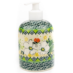 Polish Pottery 5.5" Soap/Lotion Dispenser. Hand made in Poland. Pattern U4813 designed by Maria Starzyk.