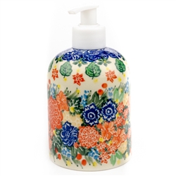 Polish Pottery 5.5" Soap/Lotion Dispenser. Hand made in Poland. Pattern U4865 designed by Maria Starzyk.