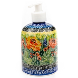 Polish Pottery 5.5" Soap/Lotion Dispenser. Hand made in Poland. Pattern U4779 designed by Teresa Liana.