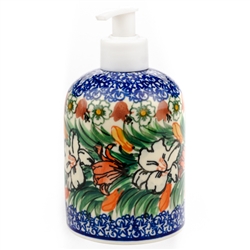 Polish Pottery 5.5" Soap/Lotion Dispenser. Hand made in Poland. Pattern U4236 designed by Ewa Karbownik.