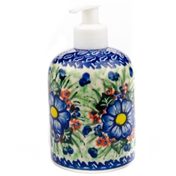 Polish Pottery 5.5" Soap/Lotion Dispenser. Hand made in Poland. Pattern U1910 designed by Malgorzata Listwan.