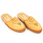 Polish mountain slippers are hand made from leather with open backs, flat sole and heel. Highly decorated and burned with mountaineer symbols these comfortable slippers are perfect for lounging at home in style.  Designs on these slippers varies from ship
