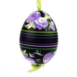 This beautiful hand painted duck egg comes ready to hang. The eggs have been emptied and strung through with ribbon for hanging. No two eggs are exactly alike and ribbon colors vary as well.