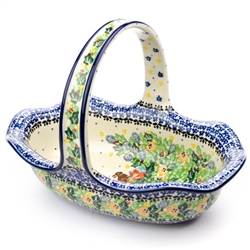 Polish Pottery 11" Fluted Oval Basket. Hand made in Poland. Pattern U3091 designed by Wirginia Cebrowska.