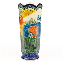 Polish Pottery 9" Fluted Vase. Hand made in Poland. Pattern U2021 designed by Teresa Liana.