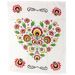 Beautiful Polish paper cut folk design cloth towels. The design comes from the Lowicz area of central Poland and is based on the famous paper cut designs from this region. 100% cotton and made in Poland. Towel size approx 20" x 25"
