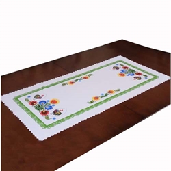 Beautiful Polish paper cut folk design table runner. The design comes from the Lowicz area of central Poland and is based on the famous paper cut designs from this region. Size approx 37" x 18" -  95cm x 45cm 100% Polyester.
Made in Poland
