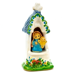 The Polish countryside is home to numerous wayside religious shrines.
Here is our artist's delightful rendition of one dedicated to Mary and Child. Hand made and painted by Polish folk artists Anna and Rajmund Kicman.