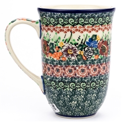 Polish Pottery 17 oz. Bistro Mug. Hand made in Poland. Pattern U4418 designed by Maria Starzyk.