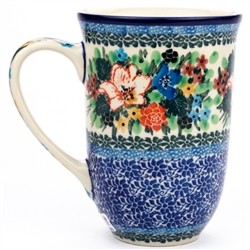 Polish Pottery 17 oz. Bistro Mug. Hand made in Poland. Pattern U3479 designed by Teresa Liana.