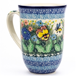 Polish Pottery 17 oz. Bistro Mug. Hand made in Poland. Pattern U3843 designed by Teresa Liana.