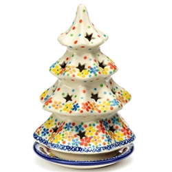 Polish Pottery 7" Votive Christmas Tree. Hand made in Poland. Pattern U4786 designed by Teresa Liana.