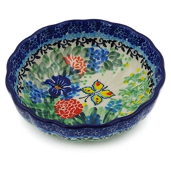 Polish Pottery 4.5" Fluted Bowl. Hand made in Poland. Pattern U2236 designed by Teresa Liana.