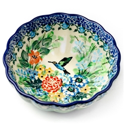 Polish Pottery 4.5" Fluted Bowl. Hand made in Poland. Pattern U3271 designed by Teresa Liana.