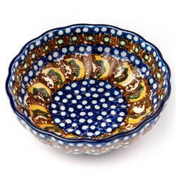 Polish Pottery 4.5" Fluted Bowl. Hand made in Poland. Pattern U159 designed by Anna Pasierbiewicz.