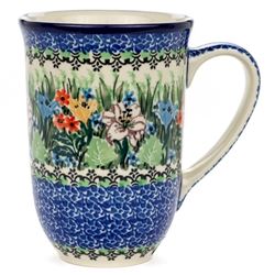 Polish Pottery 17 oz. Bistro Mug. Hand made in Poland. Pattern U3683 designed by Teresa Liana.