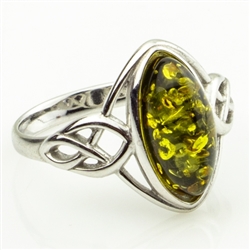 Oval Green Amber "Celtic Knot" Sterling Silver Ring