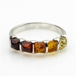 Multi Stone Amber Sterling Silver Ring