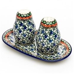 Polish Pottery 7" Salt and Pepper Set. Hand made in Poland. Pattern U3862 designed by Teresa Liana.