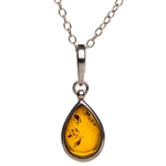 Sterling Silver Teardrop Pendant With Honey Amber Drop