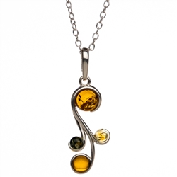 Three shades of Baltic amber set in a sterling silver floral design.