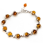 "Amber Spheres" Sterling Silver Bracelet 8.5" Adjustable