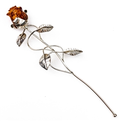 Beautiful hand made silver rose with a Baltic amber flower. Perfect gift for her. Roses of this type have a special significance in Poland today, since John Paul II donated a "Golden Rose" to Our Lady of Czestochowa in 1979. Size is approx 7.5" x 2"